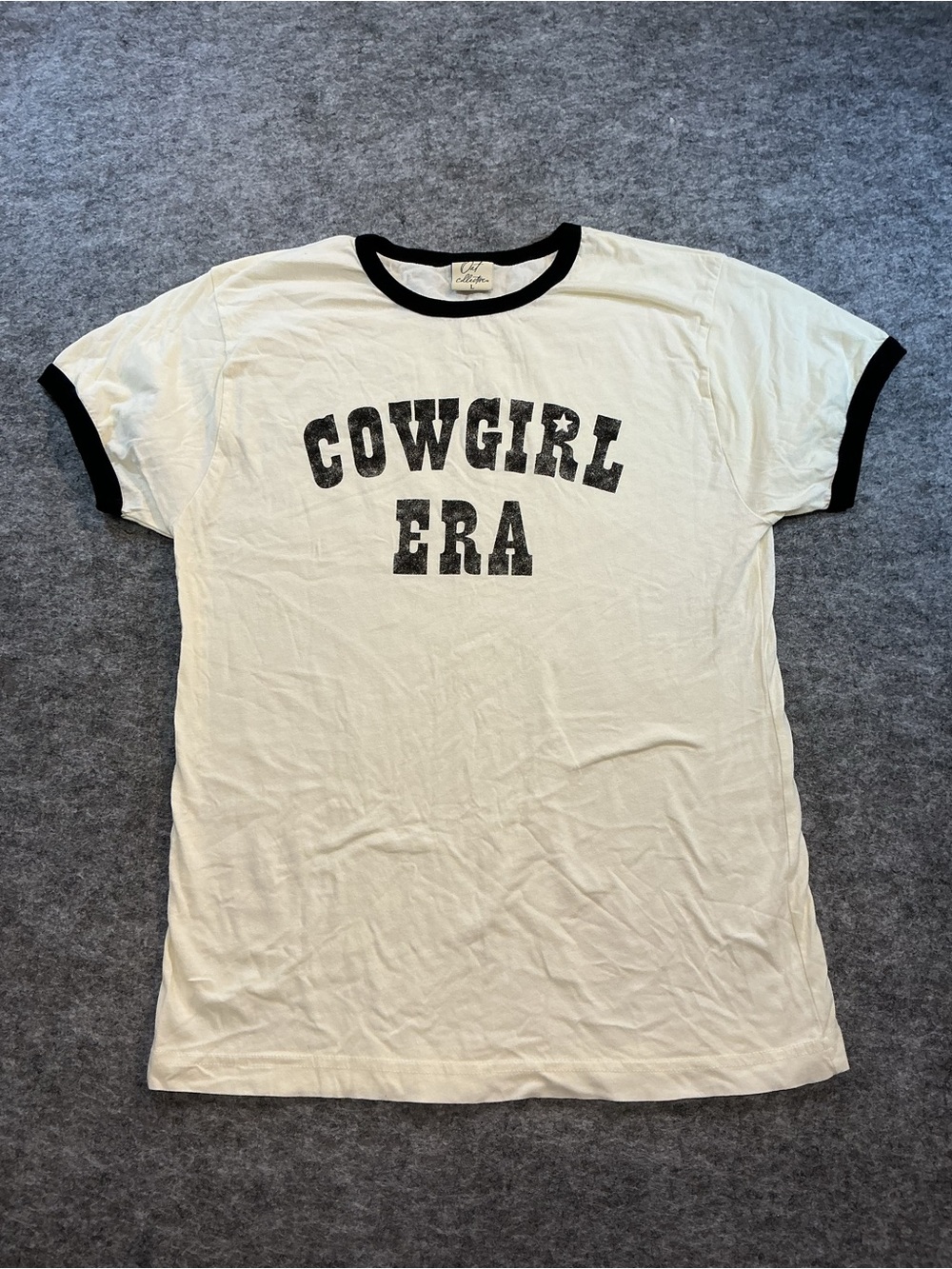 Oat Collective Cowgirl Era White & Black Graphic Ringer Tee - Size L